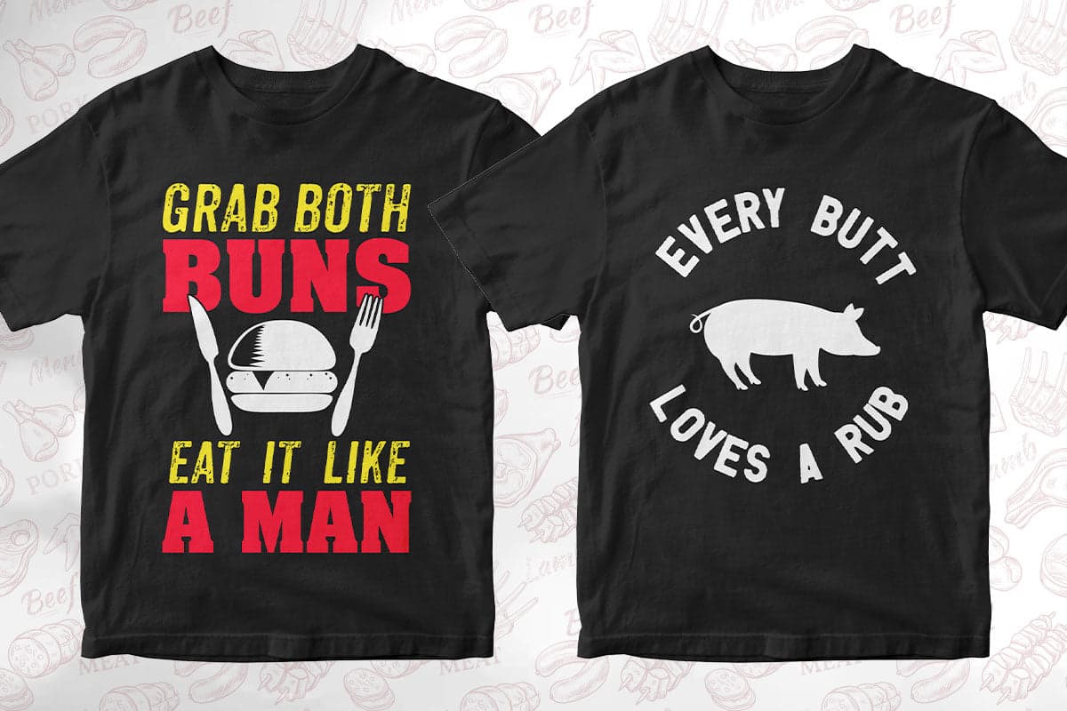 BBQ Grill 50 Editable T-shirt Designs Bundle Part 1