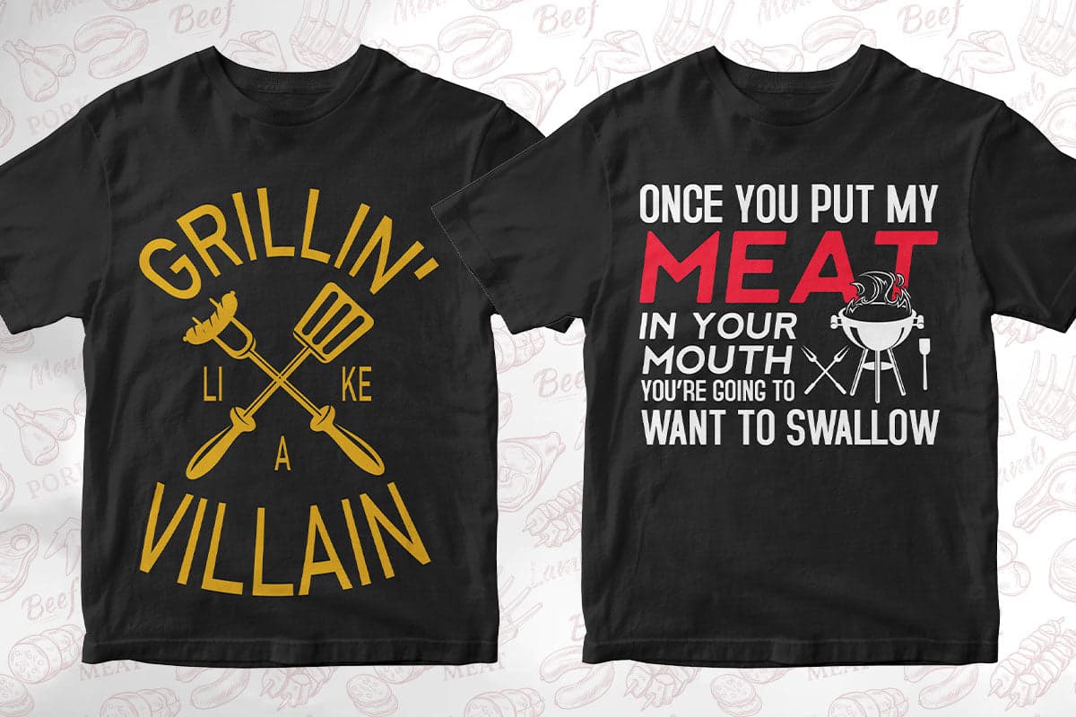 BBQ Grill 50 Editable T-shirt Designs Bundle Part 1
