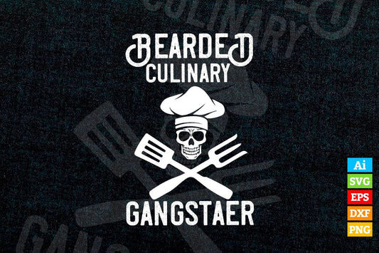 Bearded Culinary Gangster Chef Life T shirt Design Ai Png Svg Printable Files