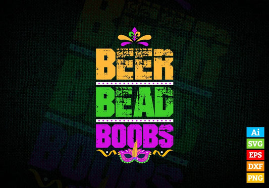 Beer Bead Boobs Funny Carnival Party Mardi Gras Editable Vector T-shirt Design in Ai Svg Png Files