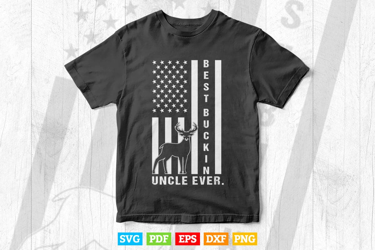 Best Buckin' Uncle Ever Camo American Flag Deer Hunting Svg T shirt Design.