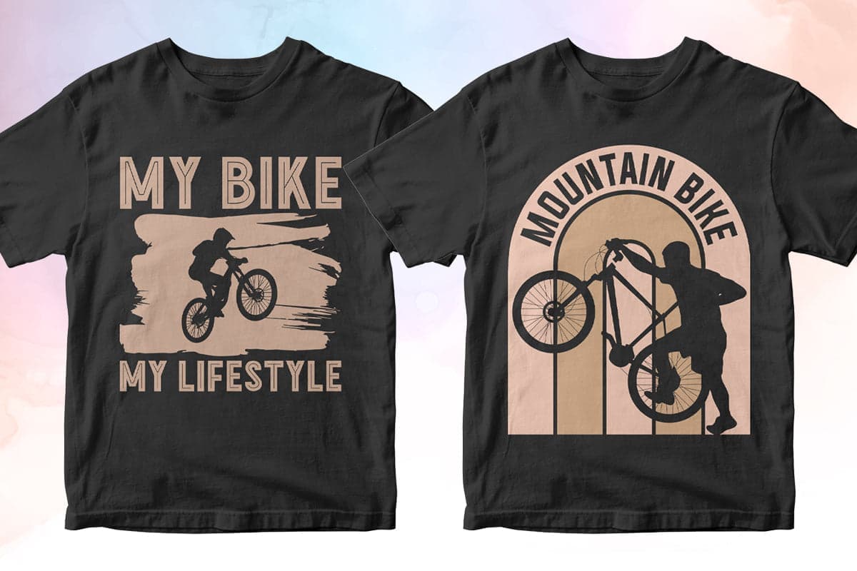 Bicycle 50 Editable T-shirt Designs Bundle PSD SVG Files