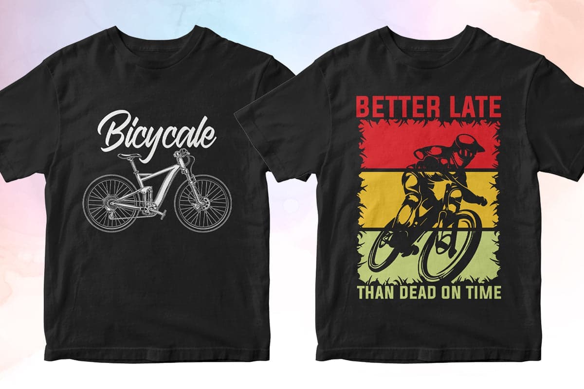 Bicycle 50 Editable T-shirt Designs Bundle PSD SVG Files