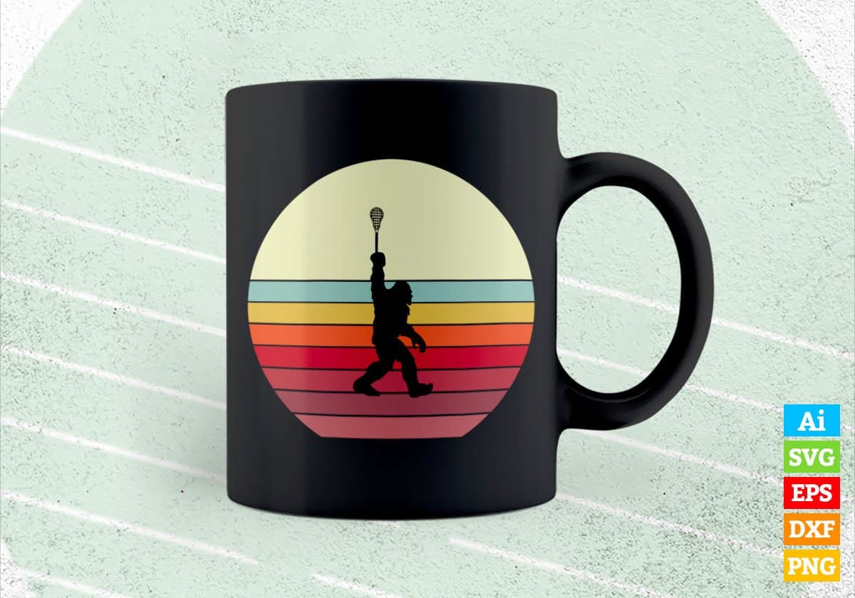 Bigfoot Vintage Sasquatch Big Foot Lacrosse Editable Vector T-shirt Design in Ai Svg Png Files