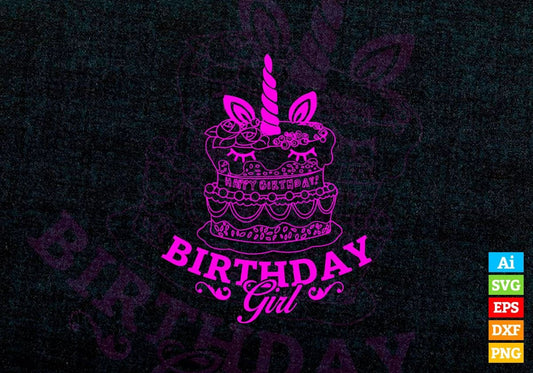Birthday Girl Unicorn Vector T-shirt Design in Ai Svg Png Files