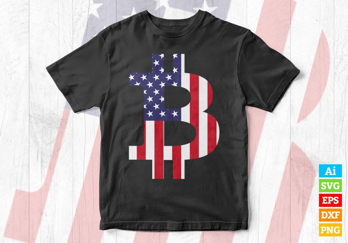 Bitcoin American Flag BTC Crypto Currency Vector T-shirt Design in Ai Svg Png Printable Files