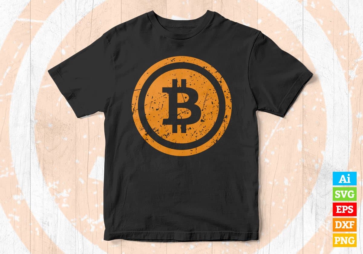 Bitcoin Logo Vintage Gold HODL Cryptocurrency Cool Editable Vector T-shirt Design in Ai Svg Png Printable Files