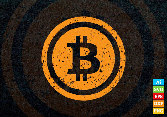 Bitcoin Logo Vintage Gold HODL Cryptocurrency Cool Editable Vector T-shirt Design in Ai Svg Png Printable Files
