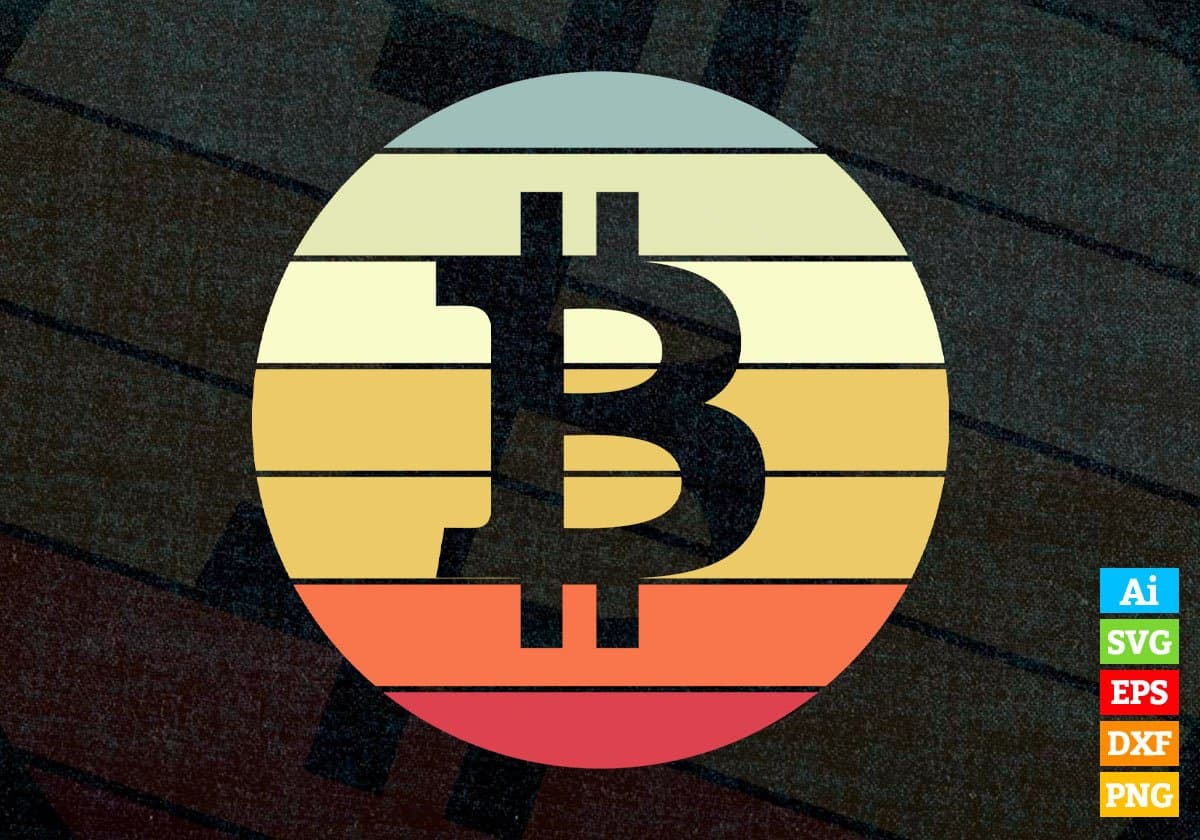 Bitcoin Vintage Sunset Crypto BTC Logo Vector T-shirt Design in Ai Svg Files