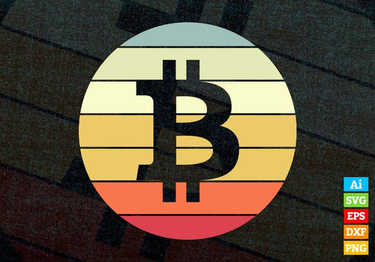 Bitcoin Vintage Sunset Crypto BTC Logo Vector T-shirt Design in Ai Svg Files