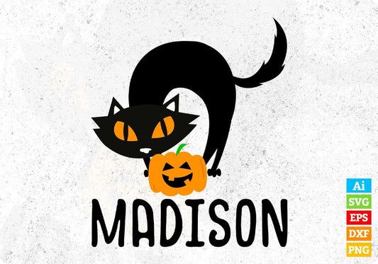 Black Cat And Madison Halloween T shirt Design In Png Svg Cutting Printable Files