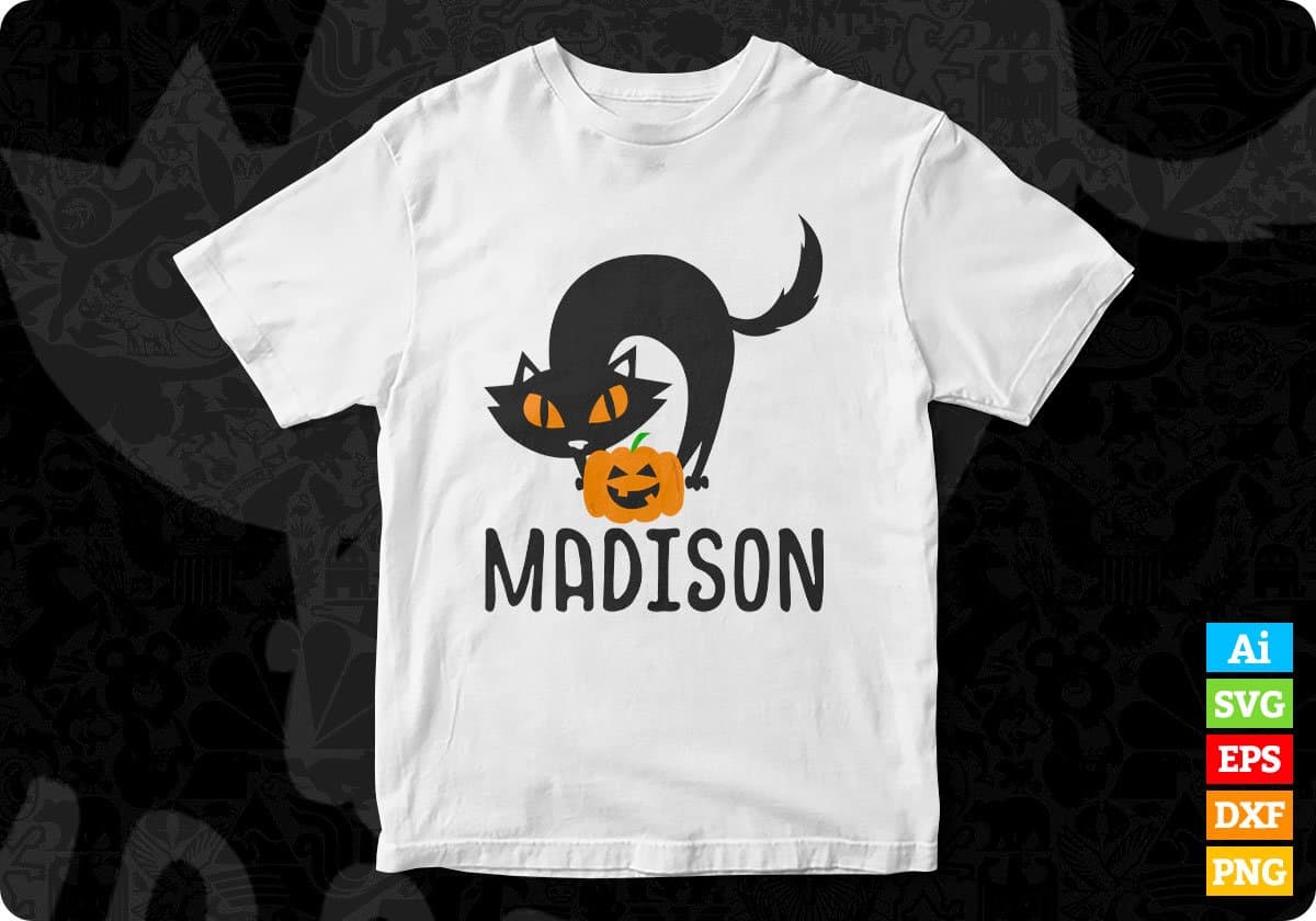 Black Cat And Madison Halloween T shirt Design In Png Svg Cutting Printable Files