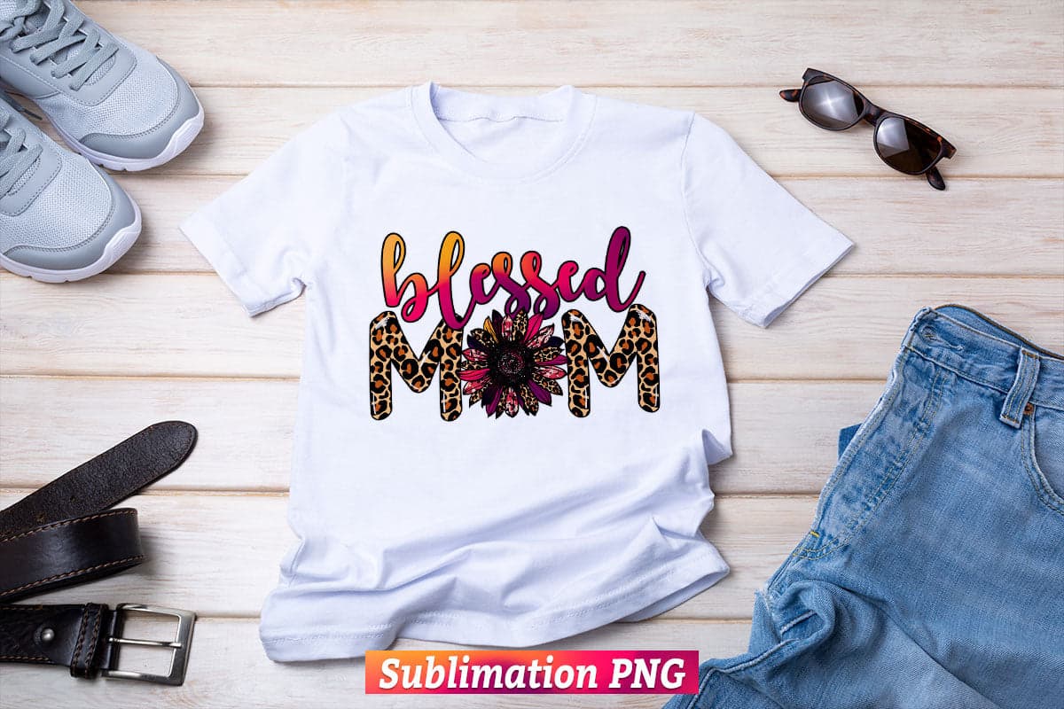 Blessed Mom Leopard Sunflower Camouflage T shirt Design Png Sublimation Printable Files