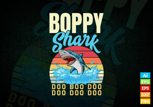 Boppy Shark Father's Day Vintage Editable Vector T-shirt Design in Ai Svg Png Files