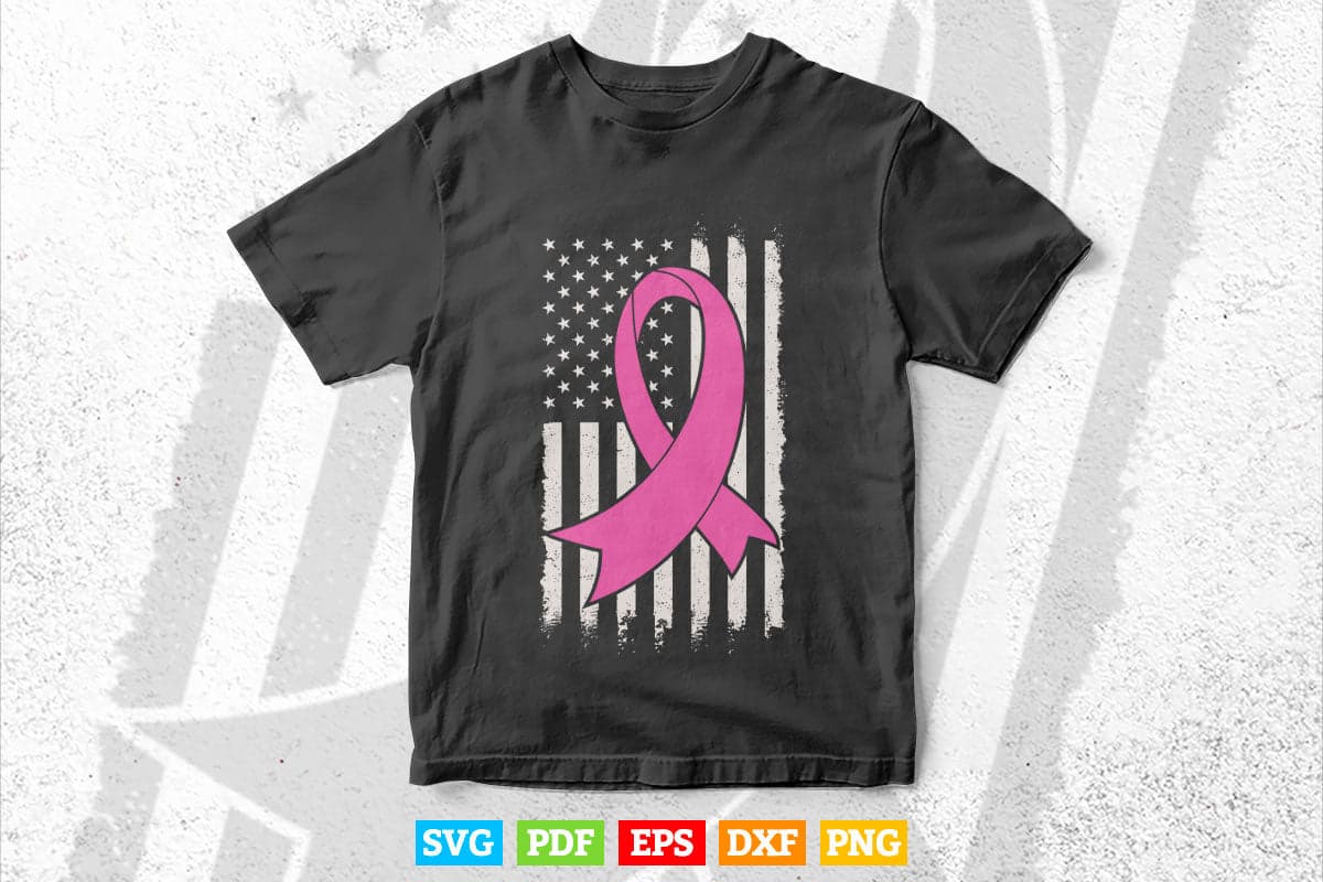 Breast Cancer Police American Flag Pink Ribbon Fighter Svg Digital Files.