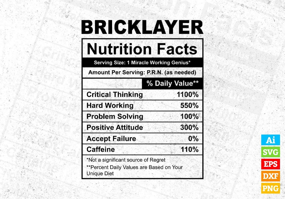 Bricklayer Nutrition Facts Editable Vector T-shirt Design in Ai Svg Files