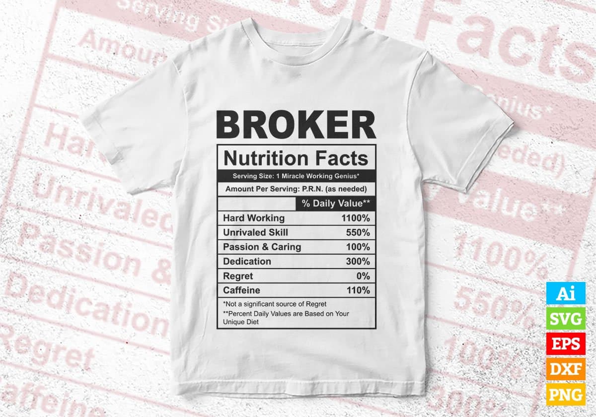 Broker Nutrition Facts Editable Vector T-shirt Design in Ai Svg Files