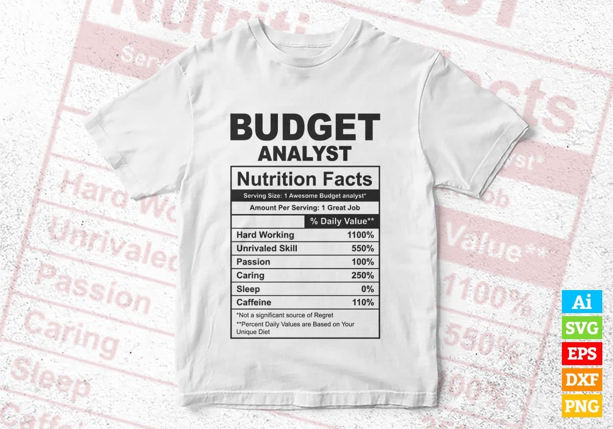 Budget Analyst Nutrition Facts Editable Vector T-shirt Design in Ai Svg Files