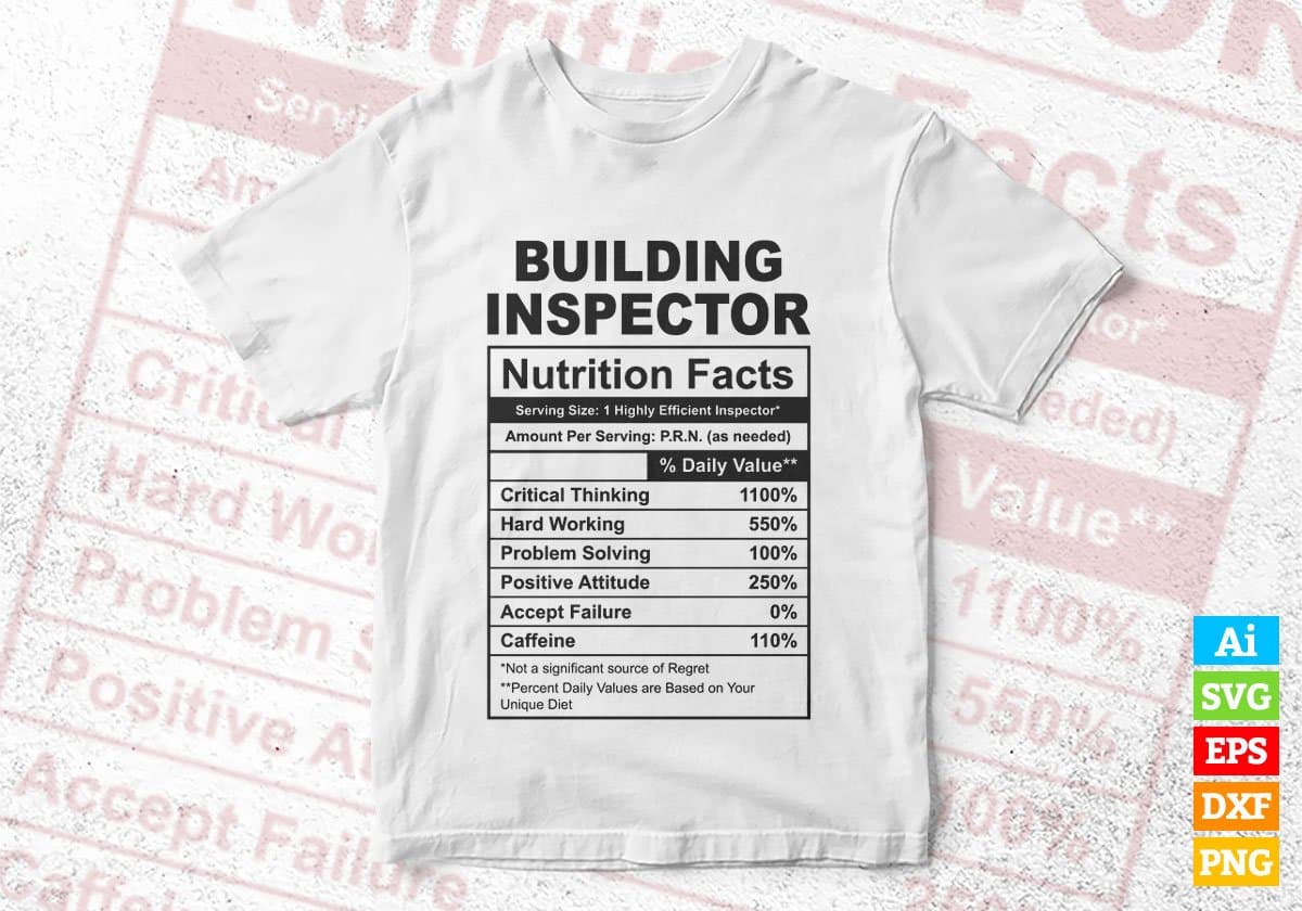 Building Inspector Nutrition Facts Editable Vector T-shirt Design in Ai Svg Files