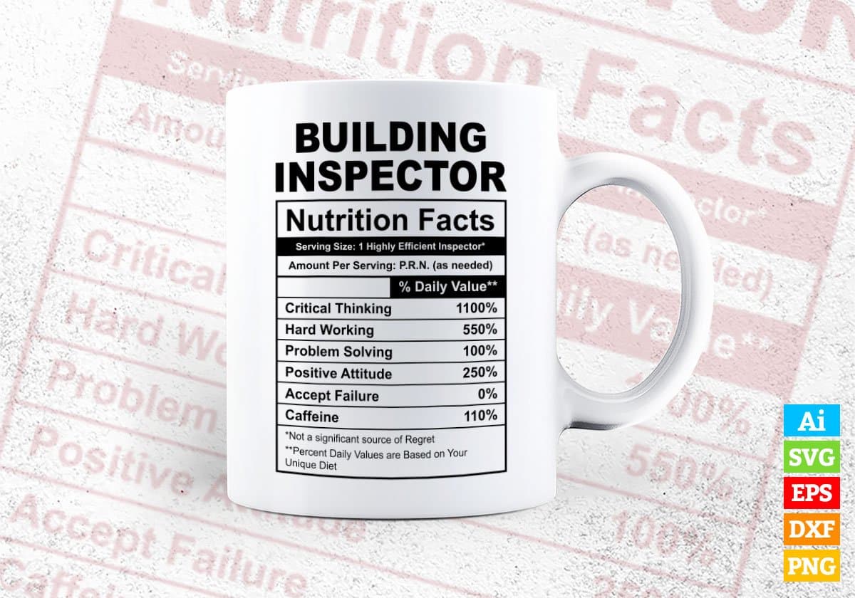 Building Inspector Nutrition Facts Editable Vector T-shirt Design in Ai Svg Files
