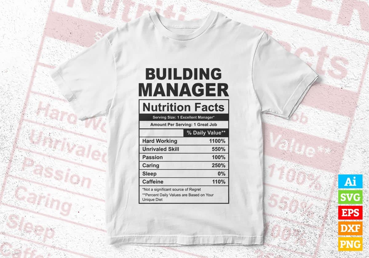 Building Manager Nutrition Facts Editable Vector T-shirt Design in Ai Svg Files