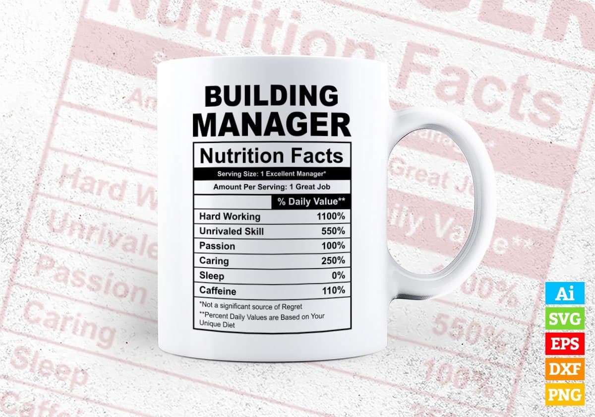Building Manager Nutrition Facts Editable Vector T-shirt Design in Ai Svg Files