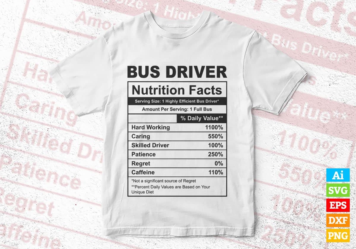 Bus Driver Nutrition Facts Editable Vector T-shirt Design in Ai Svg Files