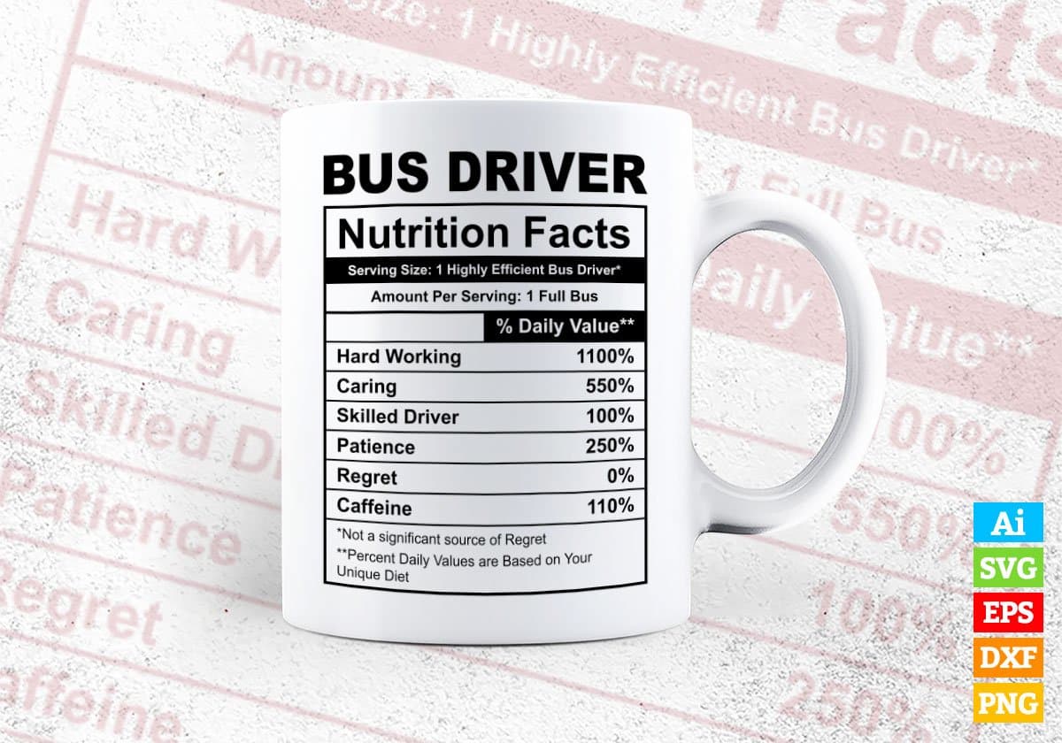 Bus Driver Nutrition Facts Editable Vector T-shirt Design in Ai Svg Files