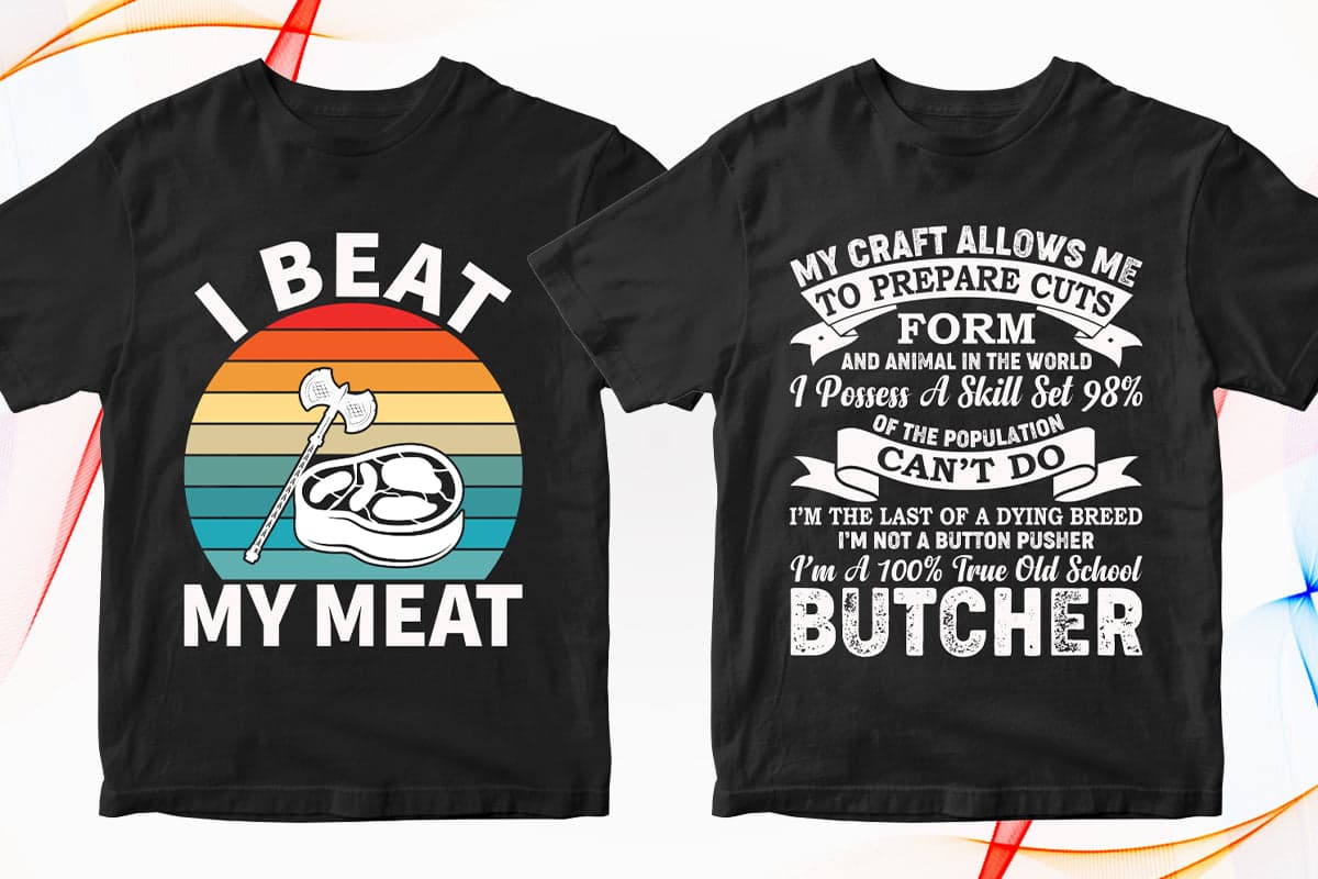 Butcher 50 Editable T-shirt Designs Bundle Part 1