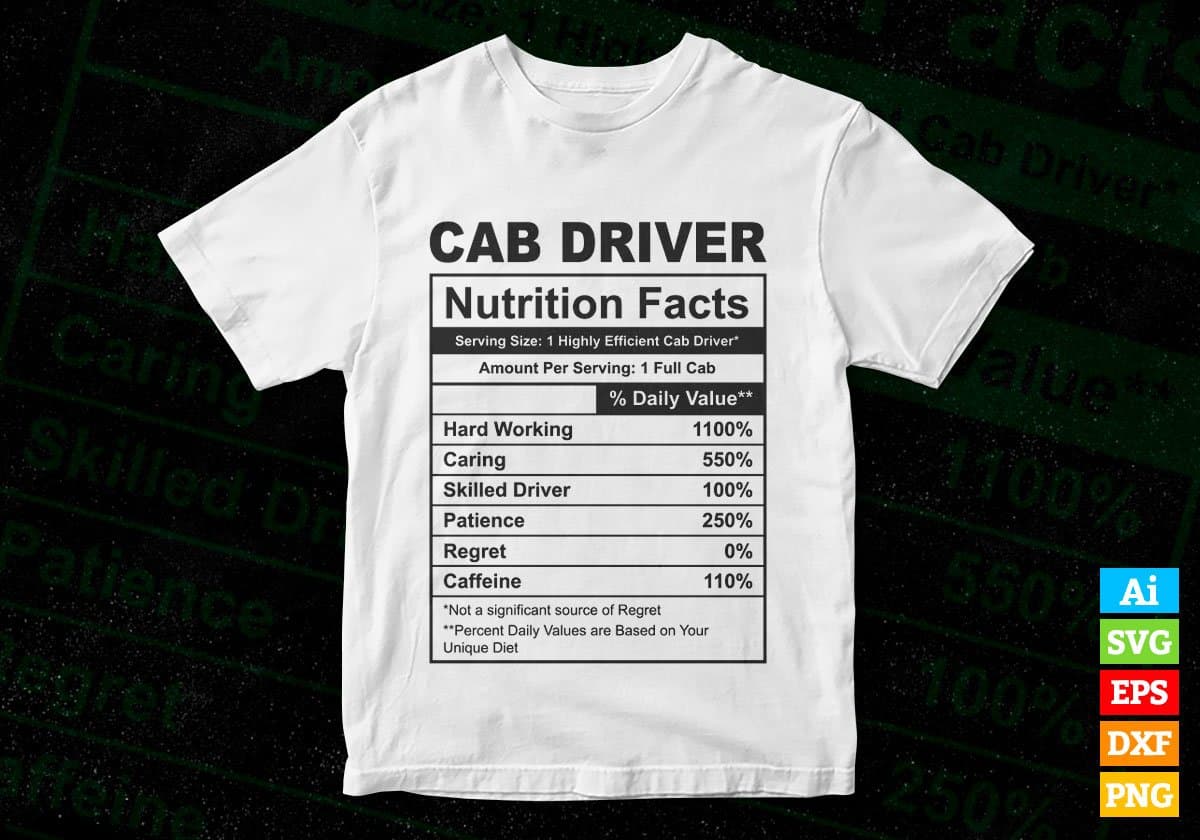 Cab Driver Nutrition Facts Editable Vector T-shirt Design in Ai Svg Files