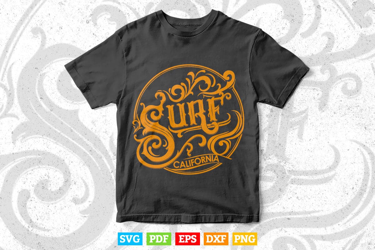 Calligraphy Surf California Svg T shirt Design.