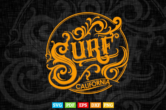 Calligraphy Surf California Svg T shirt Design.
