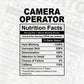 Camera Operator Nutrition Facts Editable Vector T-shirt Design in Ai Svg Files