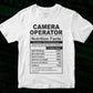 Camera Operator Nutrition Facts Editable Vector T-shirt Design in Ai Svg Files