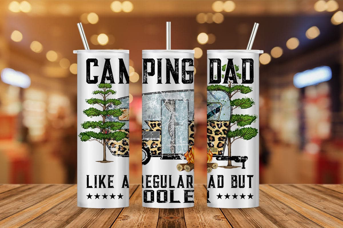 Camping Dad Like a Regular Dad but Cooler RV Trailer Camo Leopard Fathers Day Tshirt Tumbler Design Png Sublimation