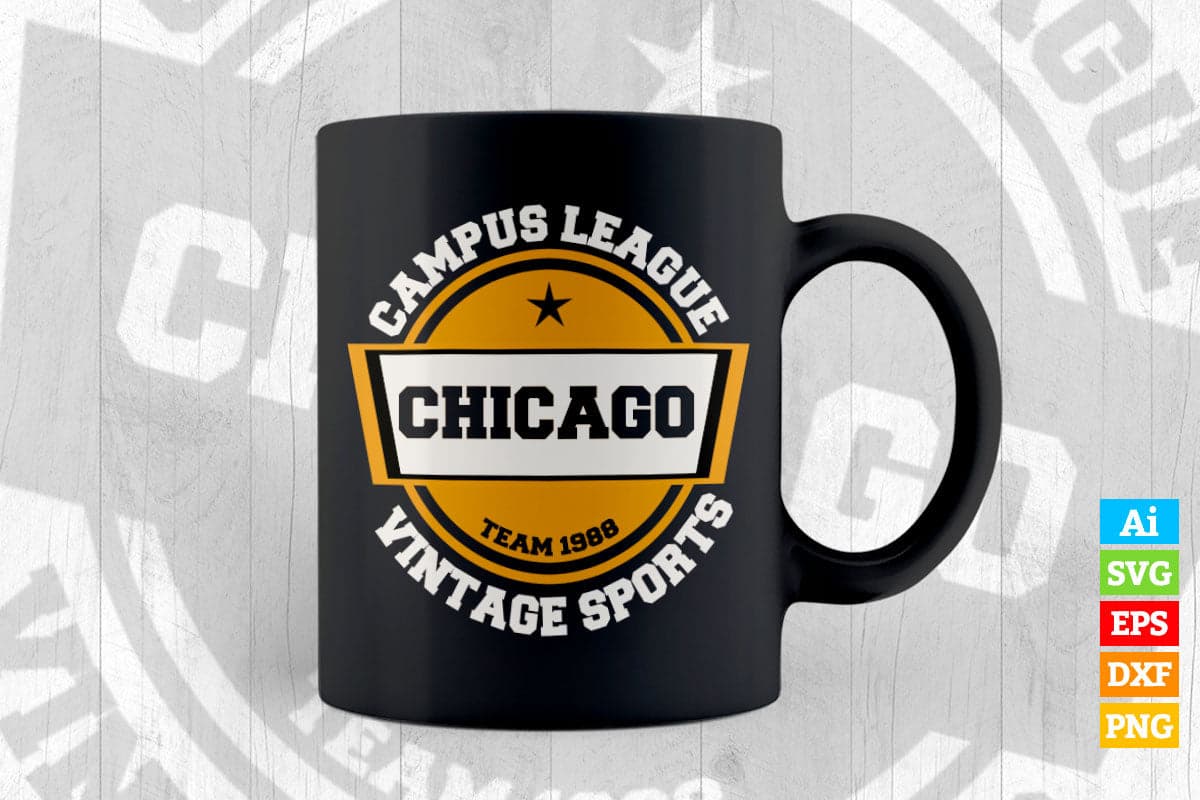 Campus League Chicago Team 1988 Vintage Sports Vector T shirt Design in Ai Png Svg Files