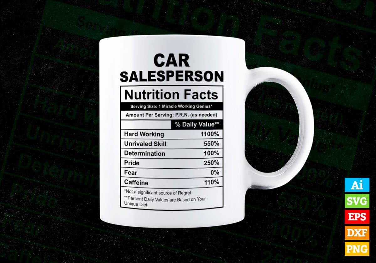 Car Salesperson Nutrition Facts Editable Vector T-shirt Design in Ai Svg Files