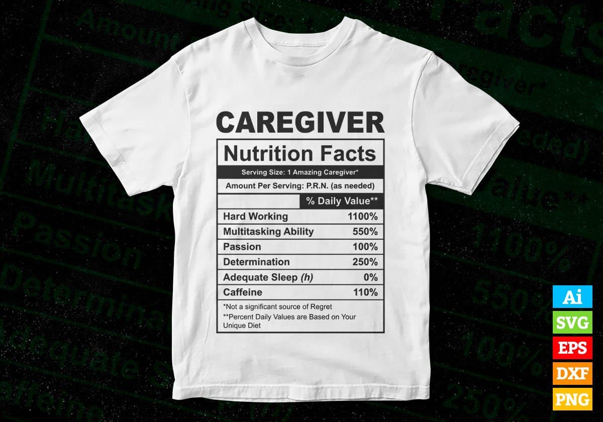 Caregiver Nutrition Facts Editable Vector T-shirt Design in Ai Svg Files