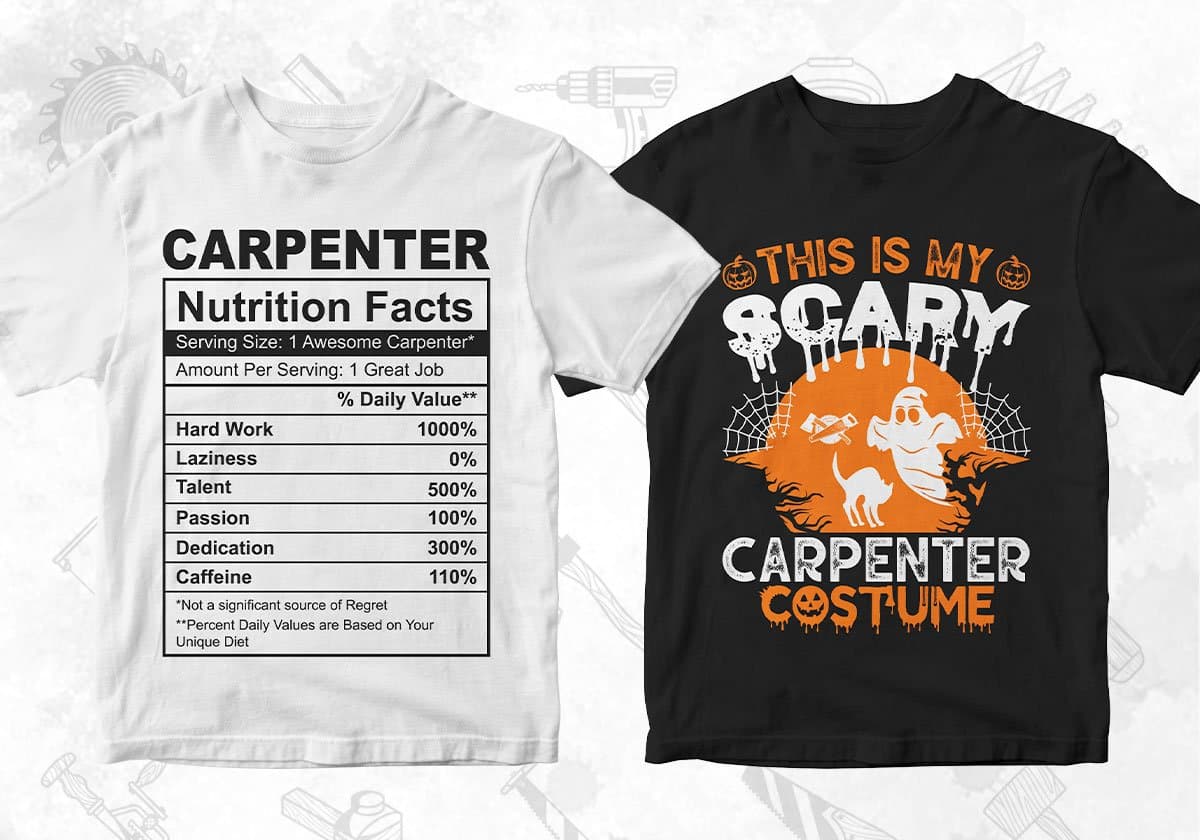 Carpenter 25 Editable T-shirt Designs Bundle