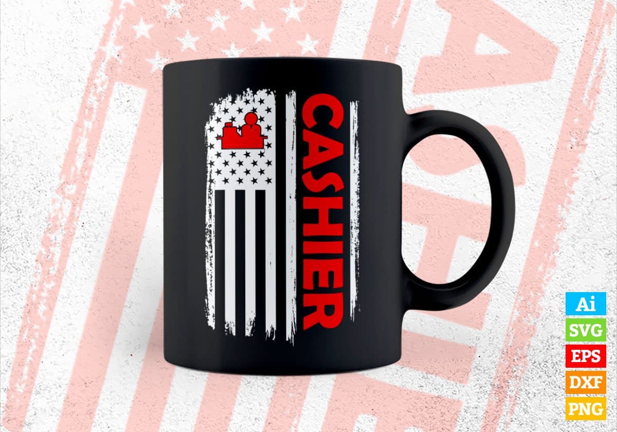 Cashier USA Flag Proud Professions Gift Editable Vector T-shirt Design in Ai Svg Files