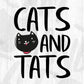 Cats and Tats Cat Tattoo Lover Editable T-shirt Design in AI PNG SVG Cutting Printable Files