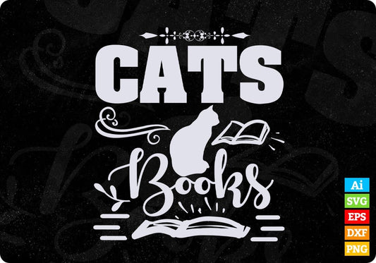 Cats Books & Coffee T shirt Design In Svg Png Cutting Printable Files