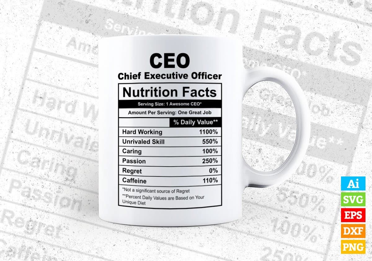 CEO Nutrition Facts Editable Vector T-shirt Design in Ai Svg Files