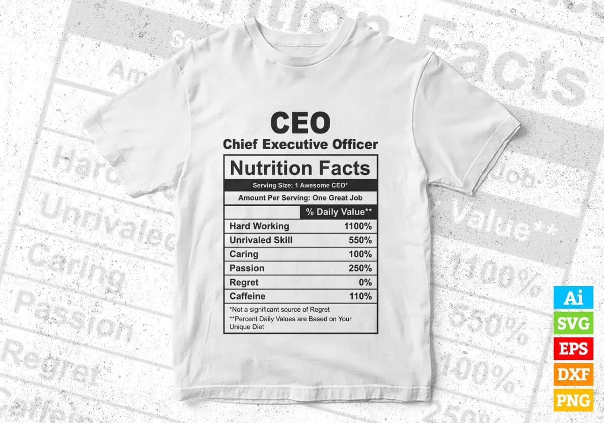 CEO Nutrition Facts Editable Vector T-shirt Design in Ai Svg Files