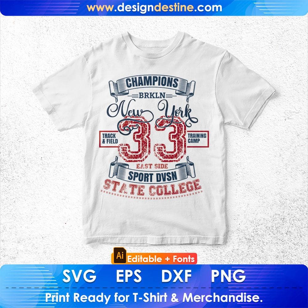 Champions Brkln New York 33 Sport Dvsn State College American Football Editable T shirt Design Svg Cutting Printable Files