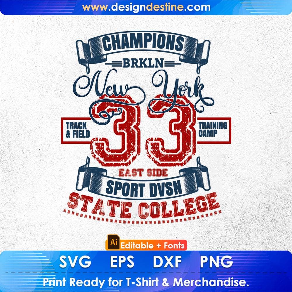 Champions Brkln New York 33 Sport Dvsn State College American Football Editable T shirt Design Svg Cutting Printable Files