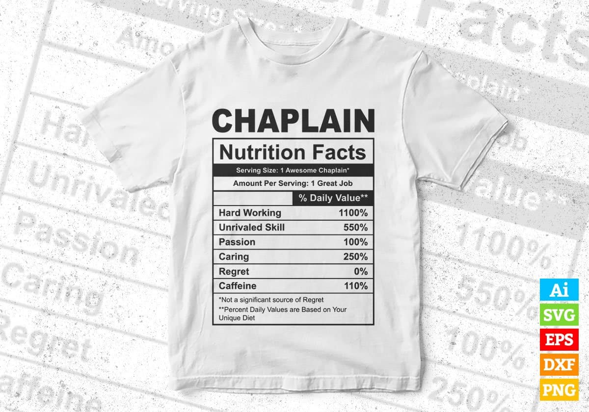 Chaplain Nutrition Facts Editable Vector T-shirt Design in Ai Svg Files