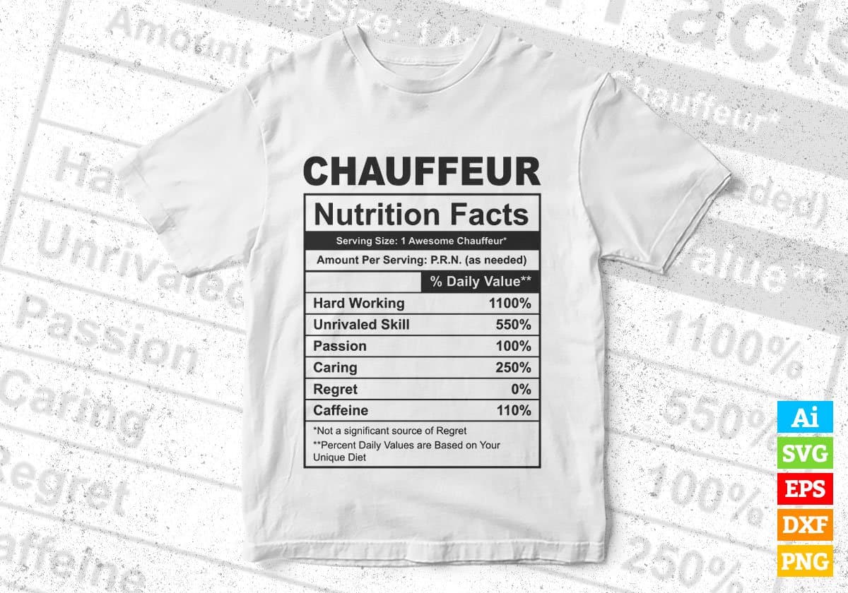 Chauffeur Nutrition Facts Editable Vector T-shirt Design in Ai Svg Files