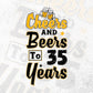 Cheers and Beers To 35 Years Birthday Editable vector T-shirt Design in Ai Svg Files