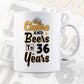 Cheers and Beers To 36 Years Birthday Editable vector T-shirt Design in Ai Svg Files